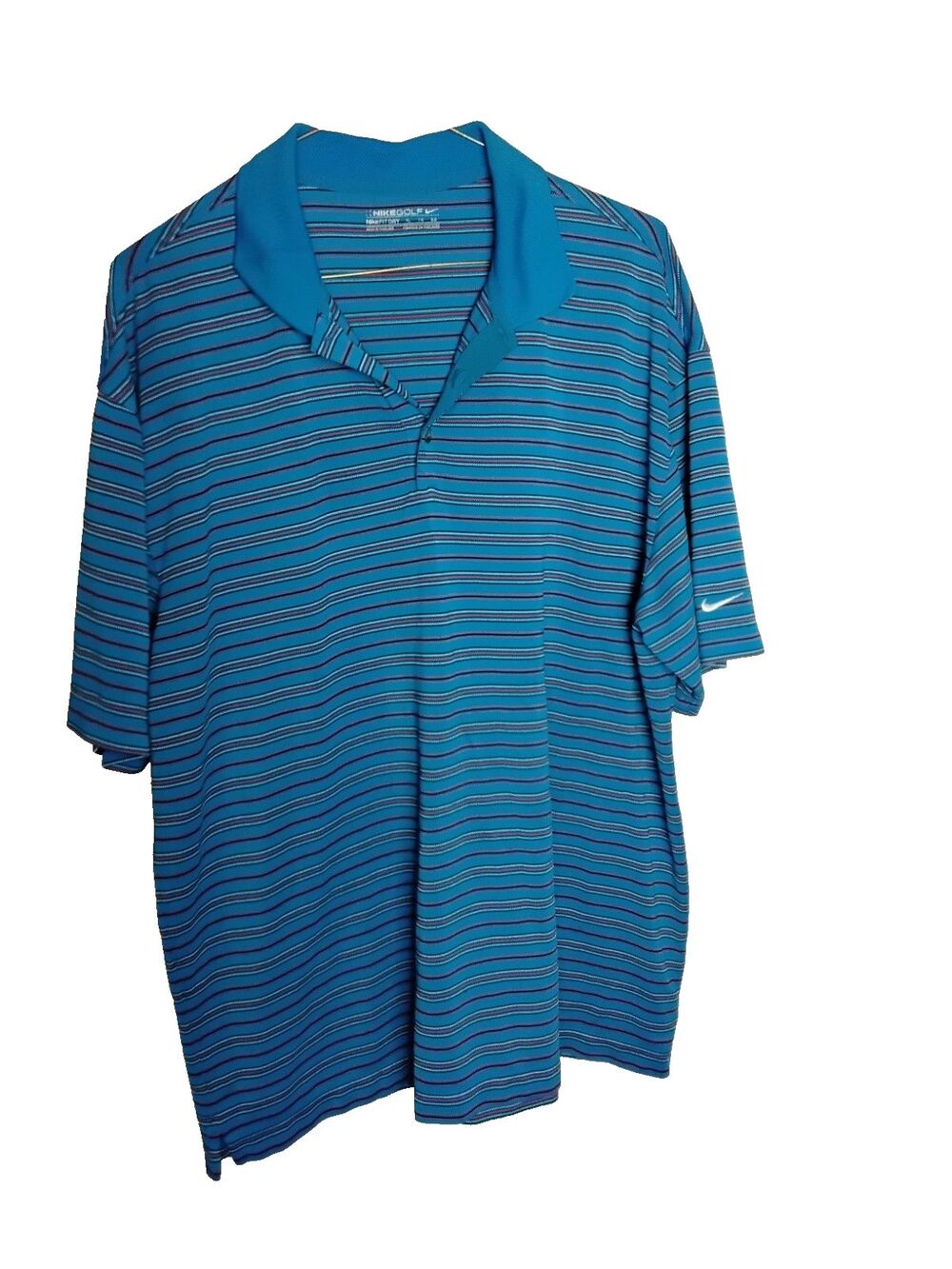 Nike Golf Mens Polo Shirt Blue And Red Striped Tour Performance Dri-Fit XL